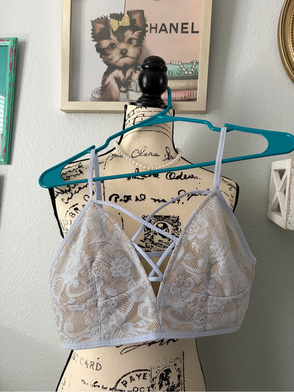 La Hearts Lila / grey Lace Crisscross Bralette/ top